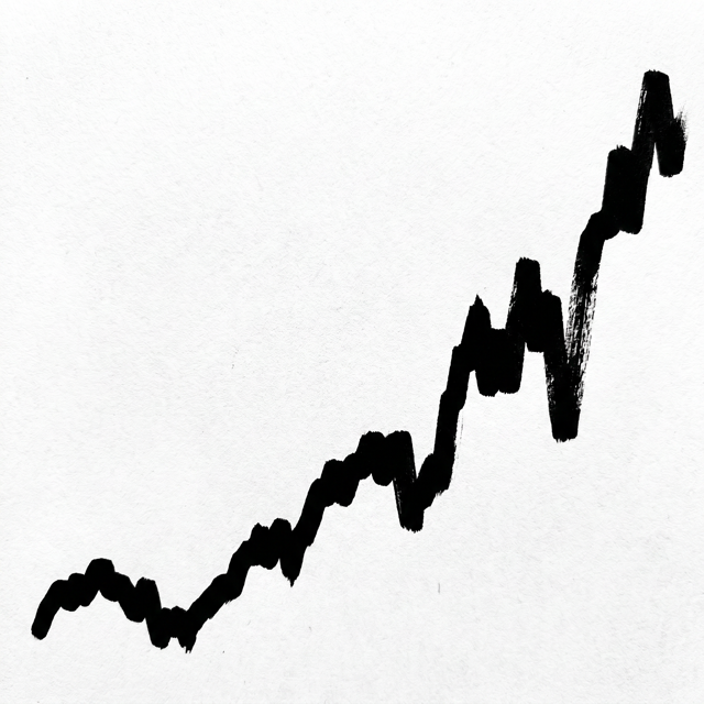 A rising equity curve drawn in ink — the smart-strategy archetype.